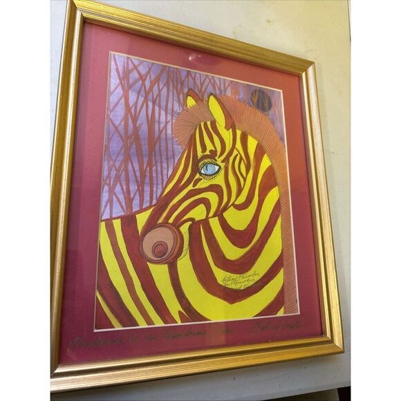 Signed Framed Betsey Fowler Zebra Safari Print: Handsome Is As Handsome Does - Picture 1 of 8